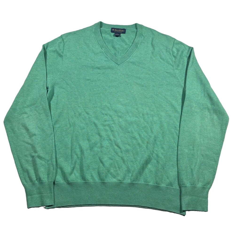 Brooks Brothers Supima Cotton V Neck Sweater Green Men’s Large